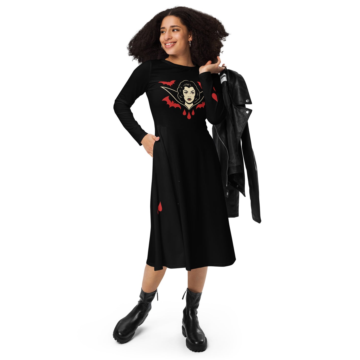 Vestido midi manga larga. The Crimson Countess. - PULP SPECTER