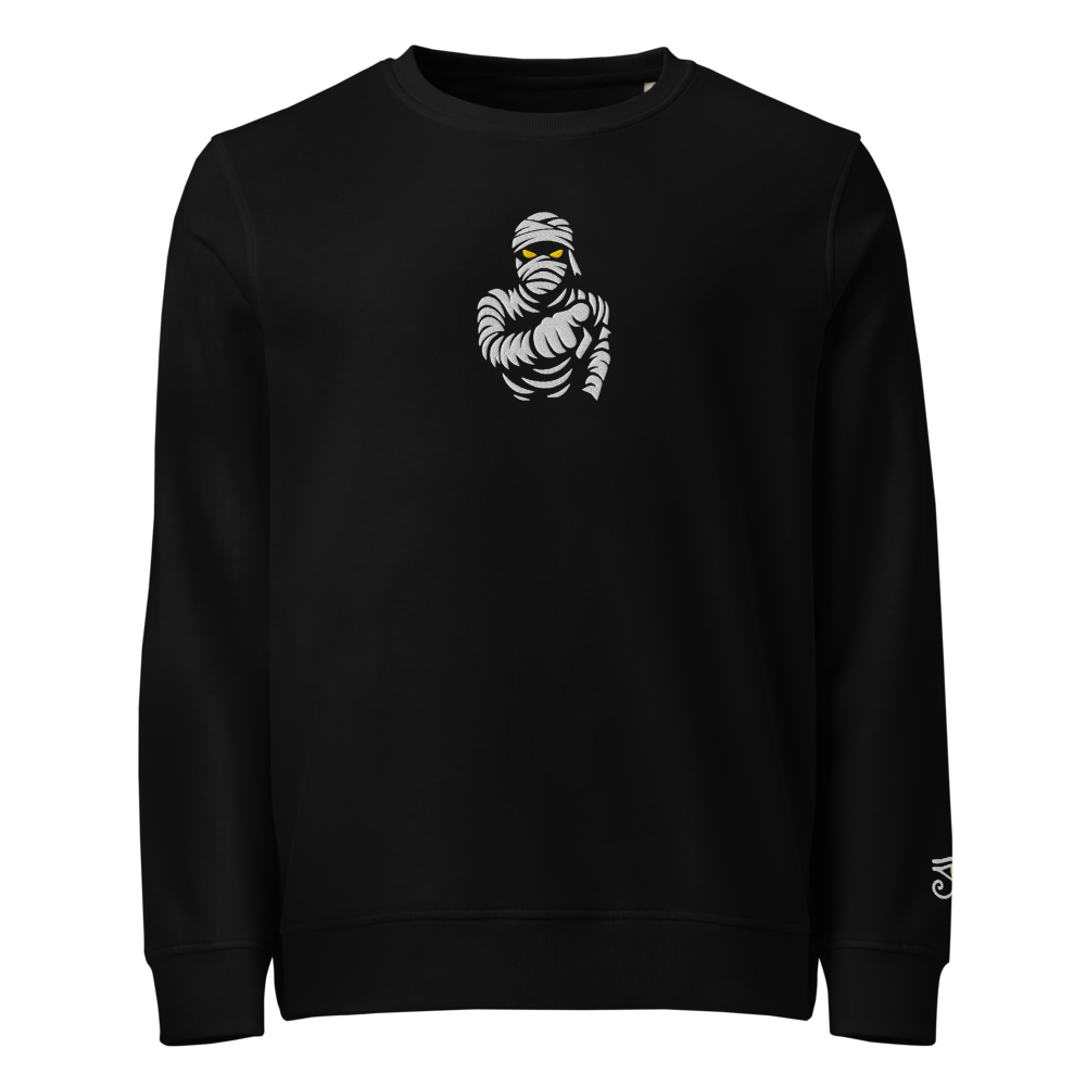 Sudadera orgánica unisex. Bordado de Momia y Ojo de Osiris - PULP SPECTER