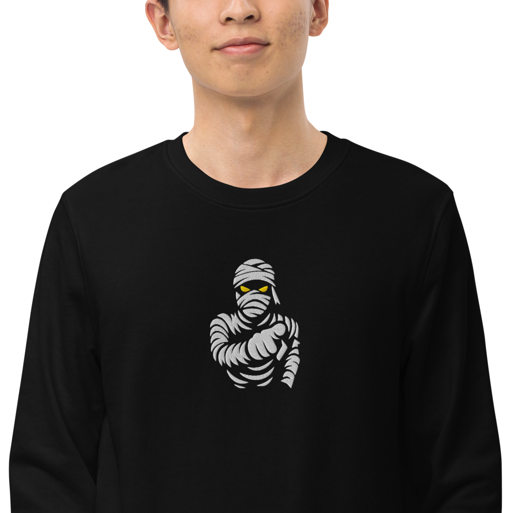 Sudadera orgánica unisex. Bordado de Momia y Ojo de Osiris - PULP SPECTER