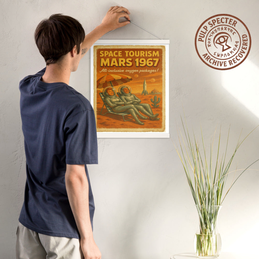 Póster con colgador 40´7cm (ancho) x 50´8 (alto). 16´´x20´´.  Mars Tourism.