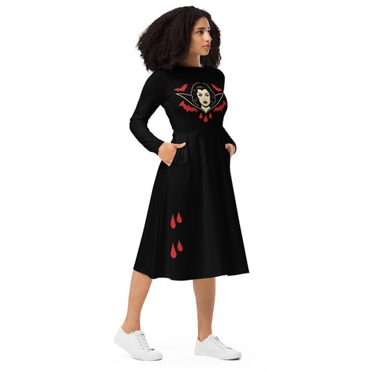 Vestido midi manga larga. The Crimson Countess.