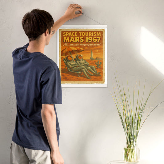 Póster con colgador 40´7cm (ancho) x 50´8 (alto). 16´´x20´´.  Mars Tourism.