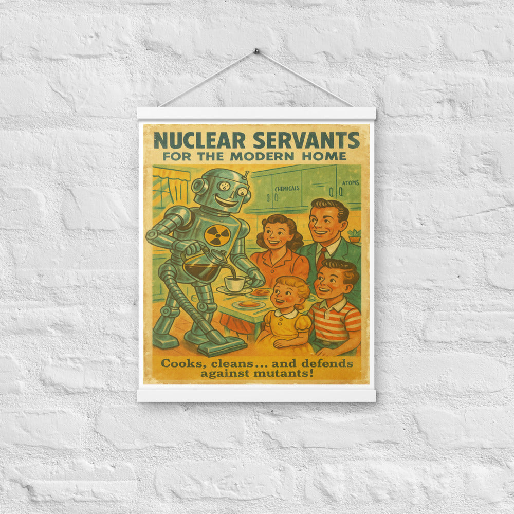 Póster con colgador 40´7cm (ancho) x 50´8 (alto). 16´´x20´´.  Nuclear Servants.