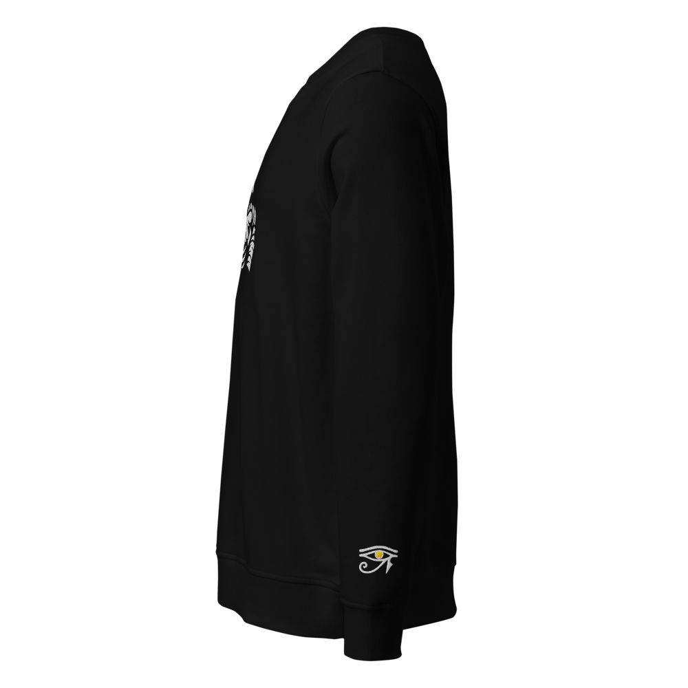 Sudadera orgánica unisex. Bordado de Momia y Ojo de Osiris - PULP SPECTER