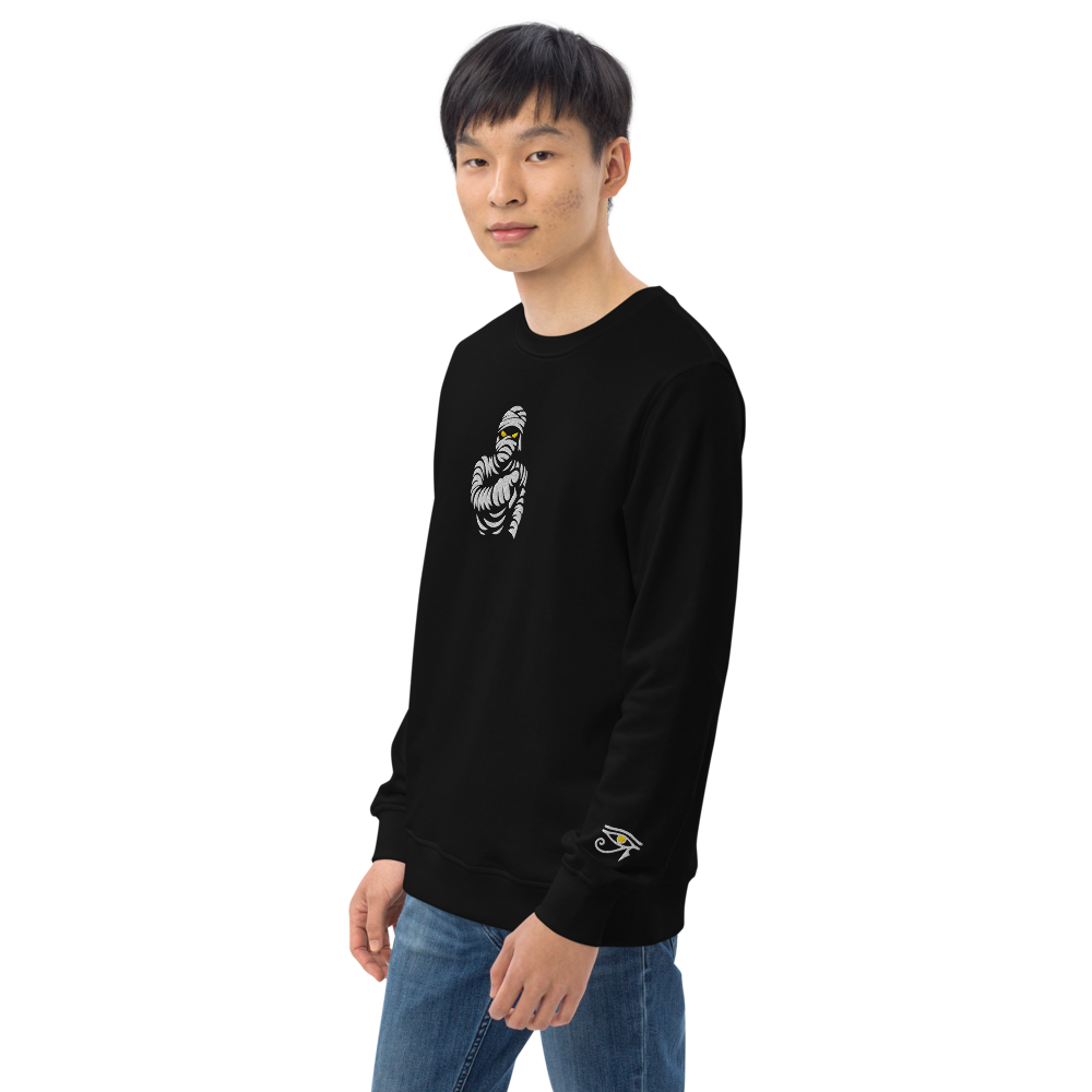 Sudadera orgánica unisex. Bordado de Momia y Ojo de Osiris - PULP SPECTER