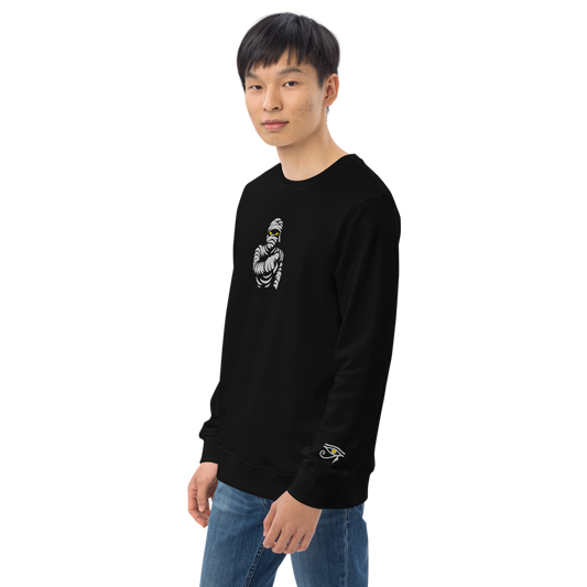 Sudadera orgánica unisex. Bordado de Momia y Ojo de Osiris - PULP SPECTER