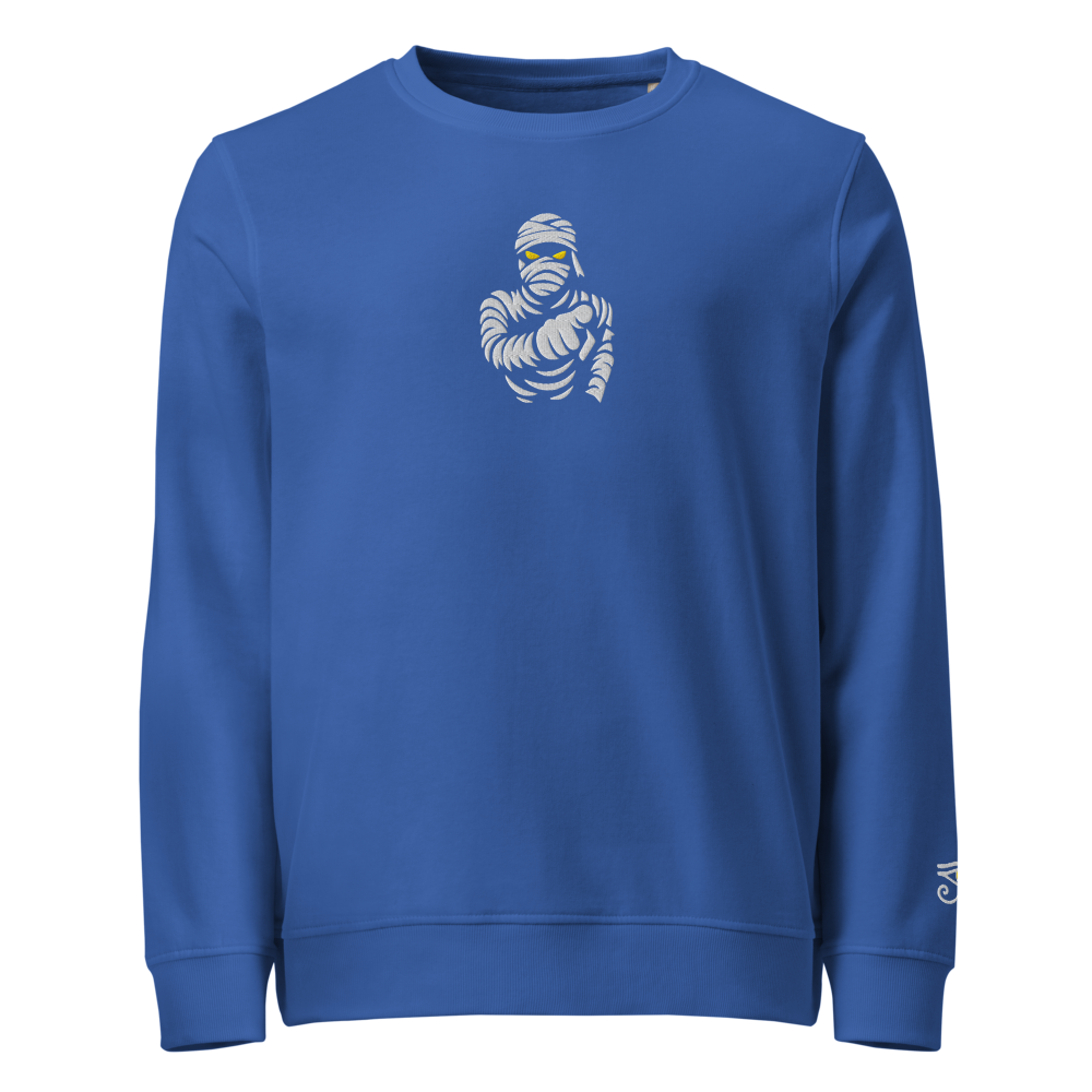 Sudadera orgánica unisex. Bordado de Momia y Ojo de Osiris - PULP SPECTER