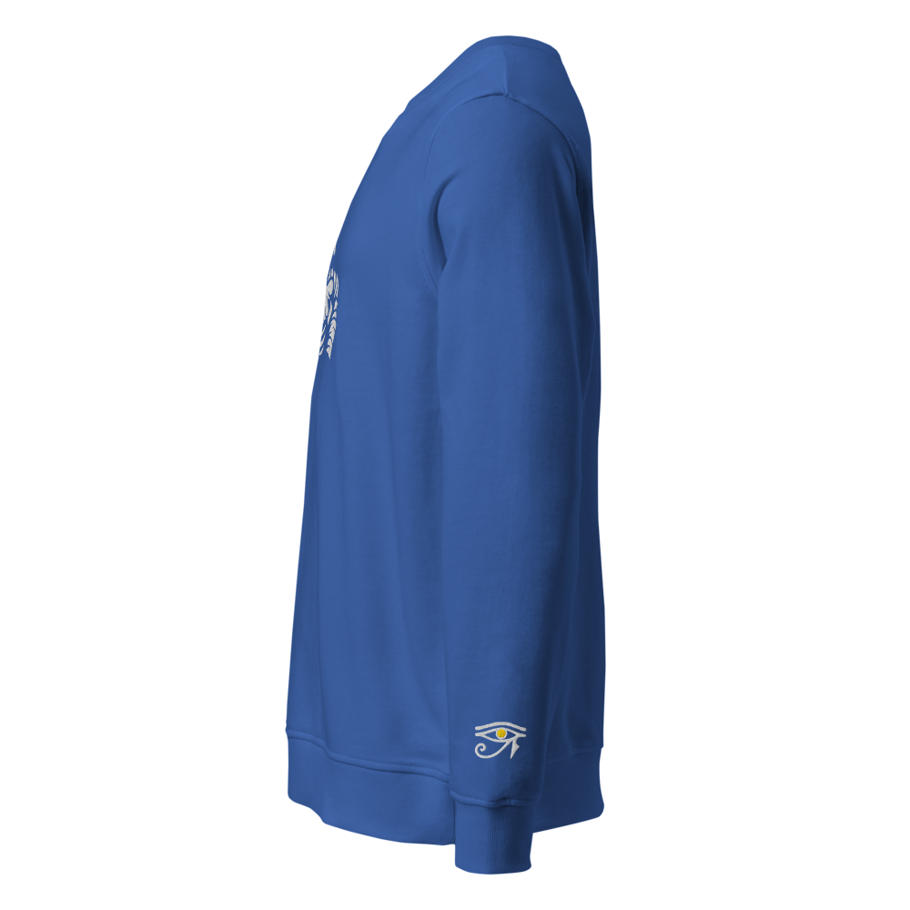 Sudadera orgánica unisex. Bordado de Momia y Ojo de Osiris - PULP SPECTER