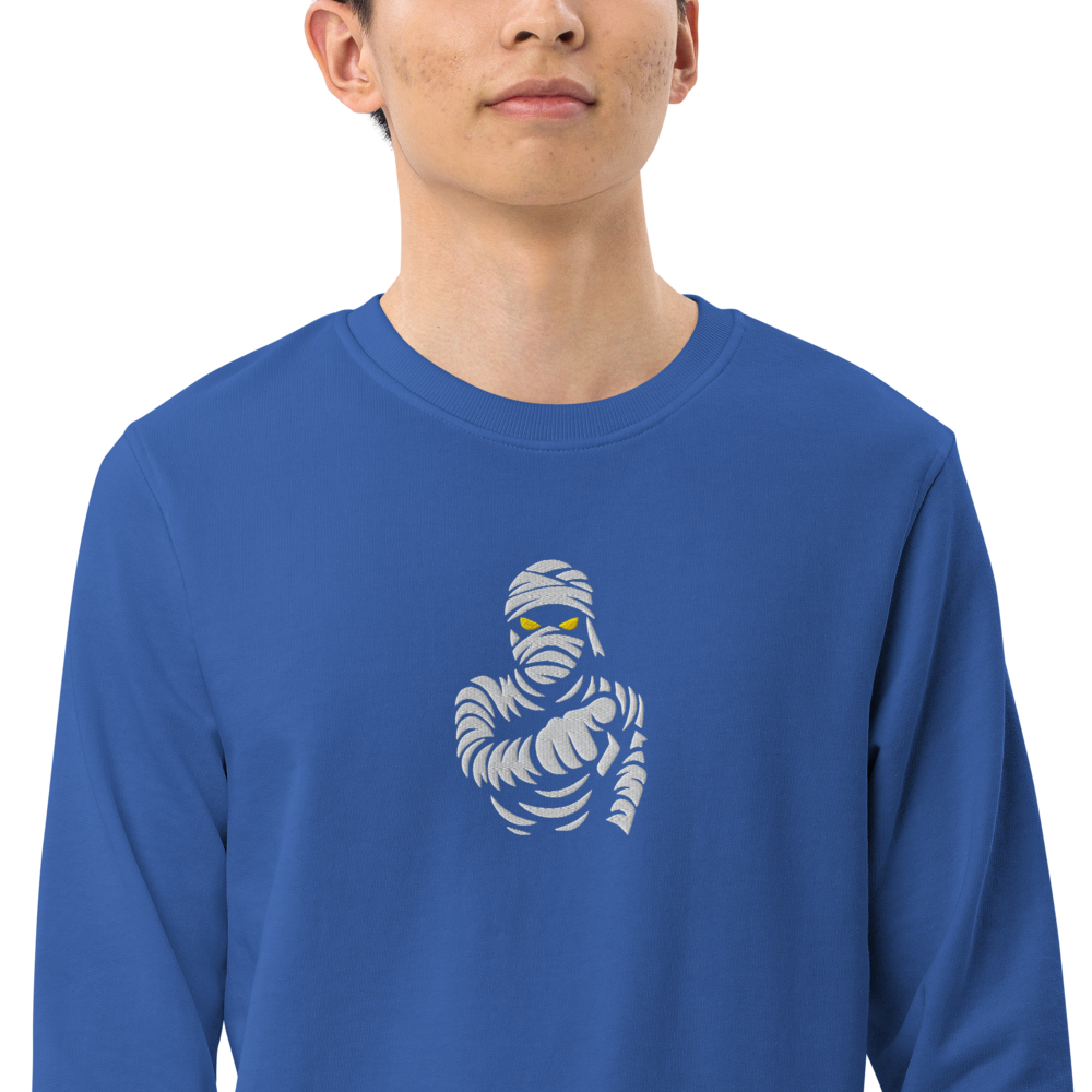 Sudadera orgánica unisex. Bordado de Momia y Ojo de Osiris - PULP SPECTER
