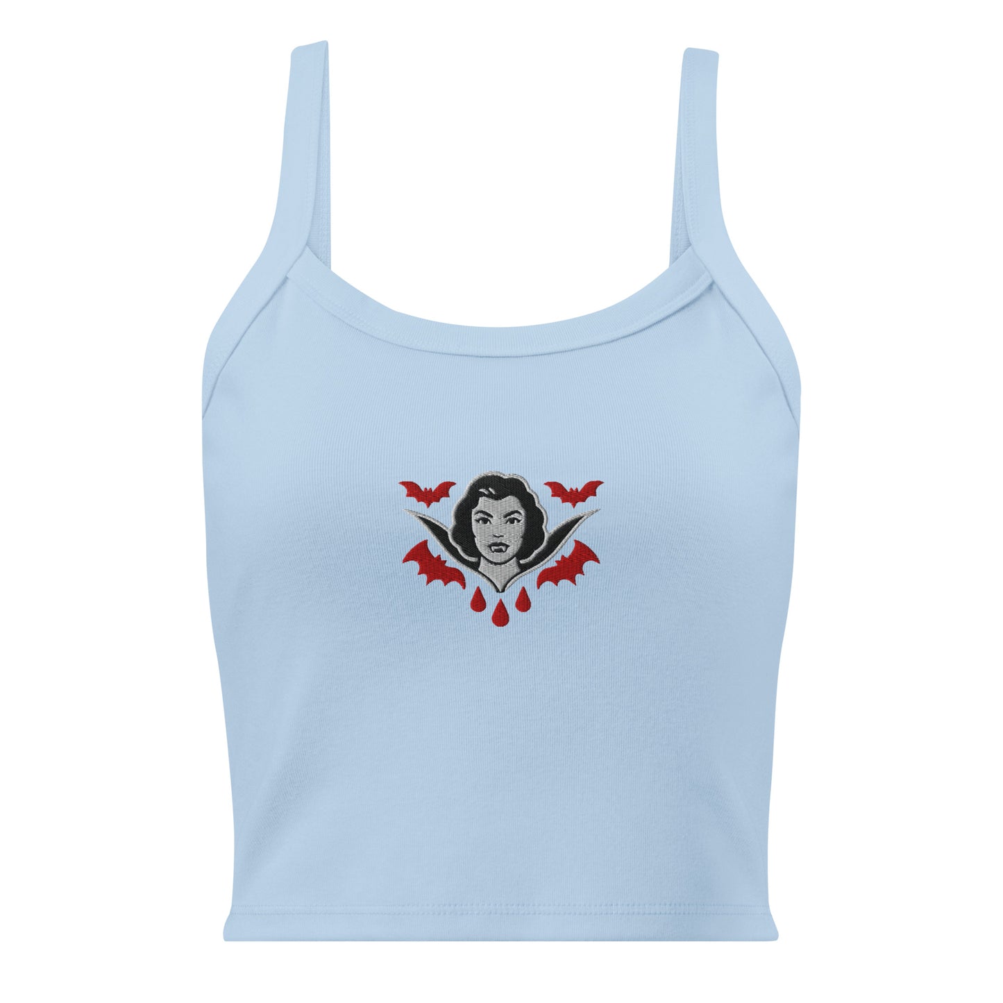 Camiseta de tirantes de canalé para mujer. Bordado The Crimson Countess. - PULP SPECTER