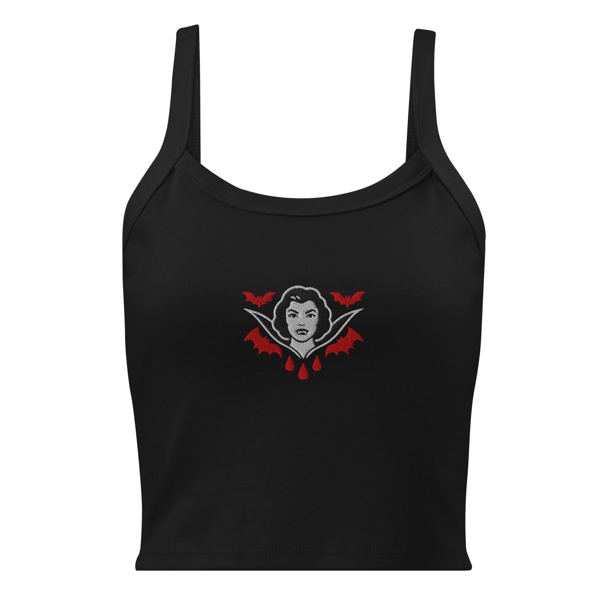 Camiseta de tirantes de canalé para mujer. Bordado The Crimson Countess. - PULP SPECTER