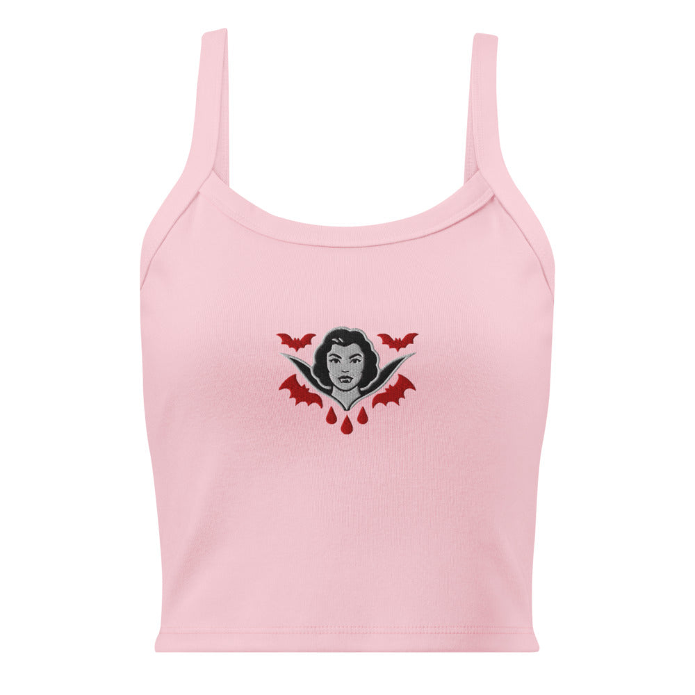 Camiseta de tirantes de canalé para mujer. Bordado The Crimson Countess. - PULP SPECTER